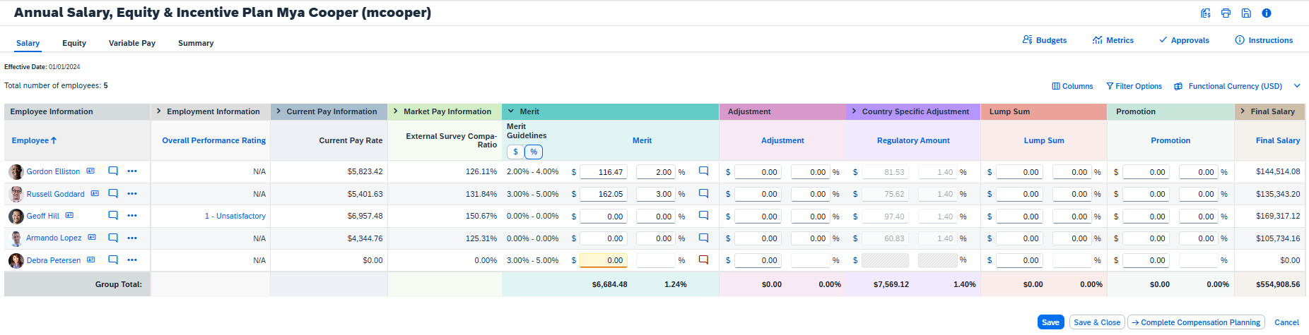 An example of a Salary Planning form.